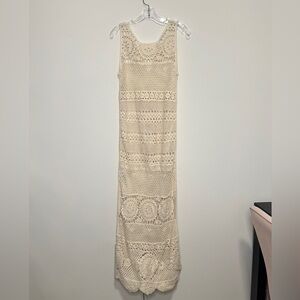 ALTAR'D STATE CROCHET BEACHY BOHO MAXI DRESS BEIGE XS